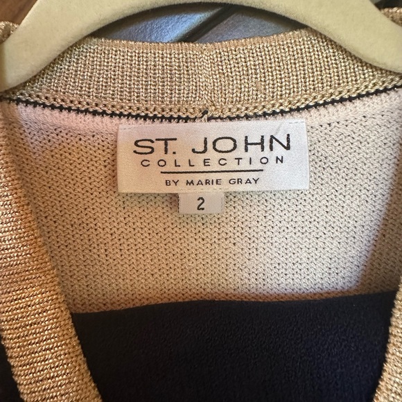 St. John Cream, Gold and Navy Knit Pant Set - Picture 3 of 7